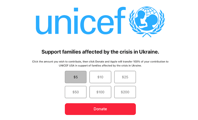 苹果 App Store 和官网开放乌克兰救援专区，收益直接捐款给联合国儿童基金会 - 2