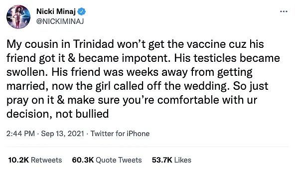Twitter：Nicki Minaj的“疫苗导致阳痿”推文并未违反相关规定 - 1
