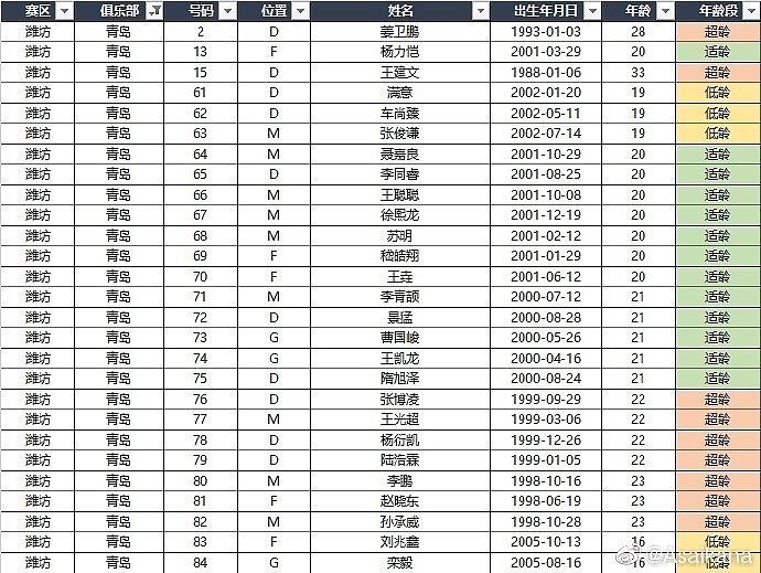 中超各队+U18国足U21联赛名单：高天意、侯永永、何小珂在列 - 12