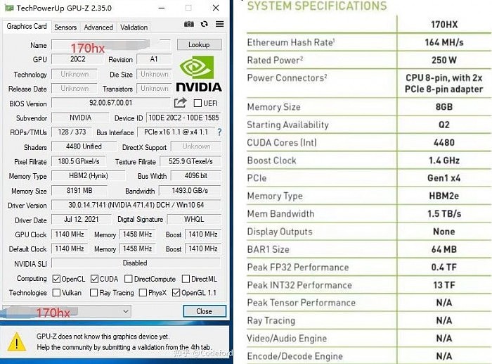 NVIDIA首款自出矿卡CMP 170HX曝光：超级大核心算力高达164MH/s - 5