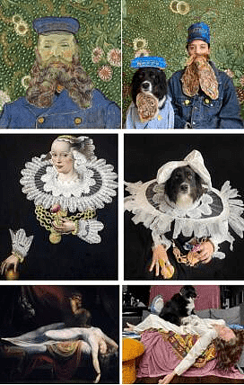 狗狗和主人同框拍创意照 再现300多幅经典画作 - 1