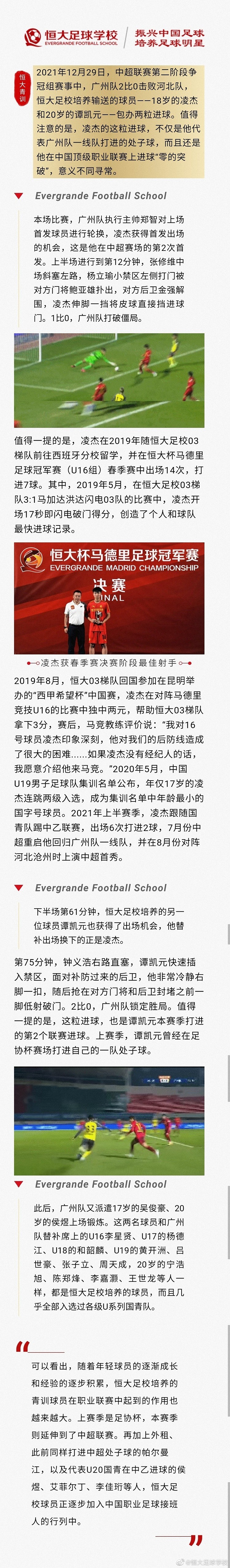 恒大足校庆祝凌杰、谭凯元破门：他们正加入中国足球接班人行列