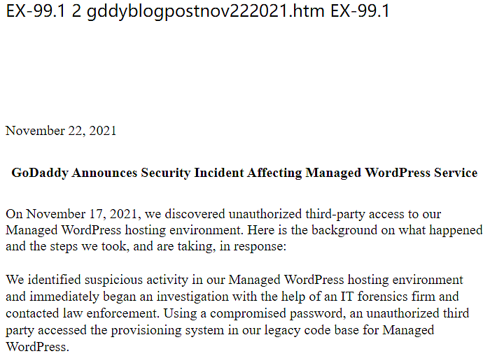 GoDaddy向SEC披露黑客入侵事件 120万账户信息被泄露 - 2