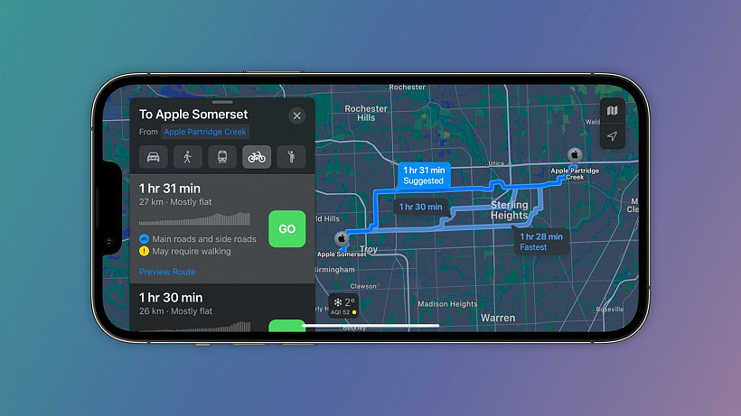 苹果地图新增支持美国芝加哥、底特律和其他城市骑行路线，iOS 14/15 用户可用 - 1