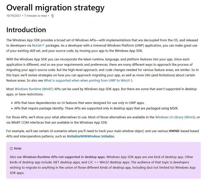微软上传新文档：鼓励UWP开发者迁移到Windows App SDK上 - 1
