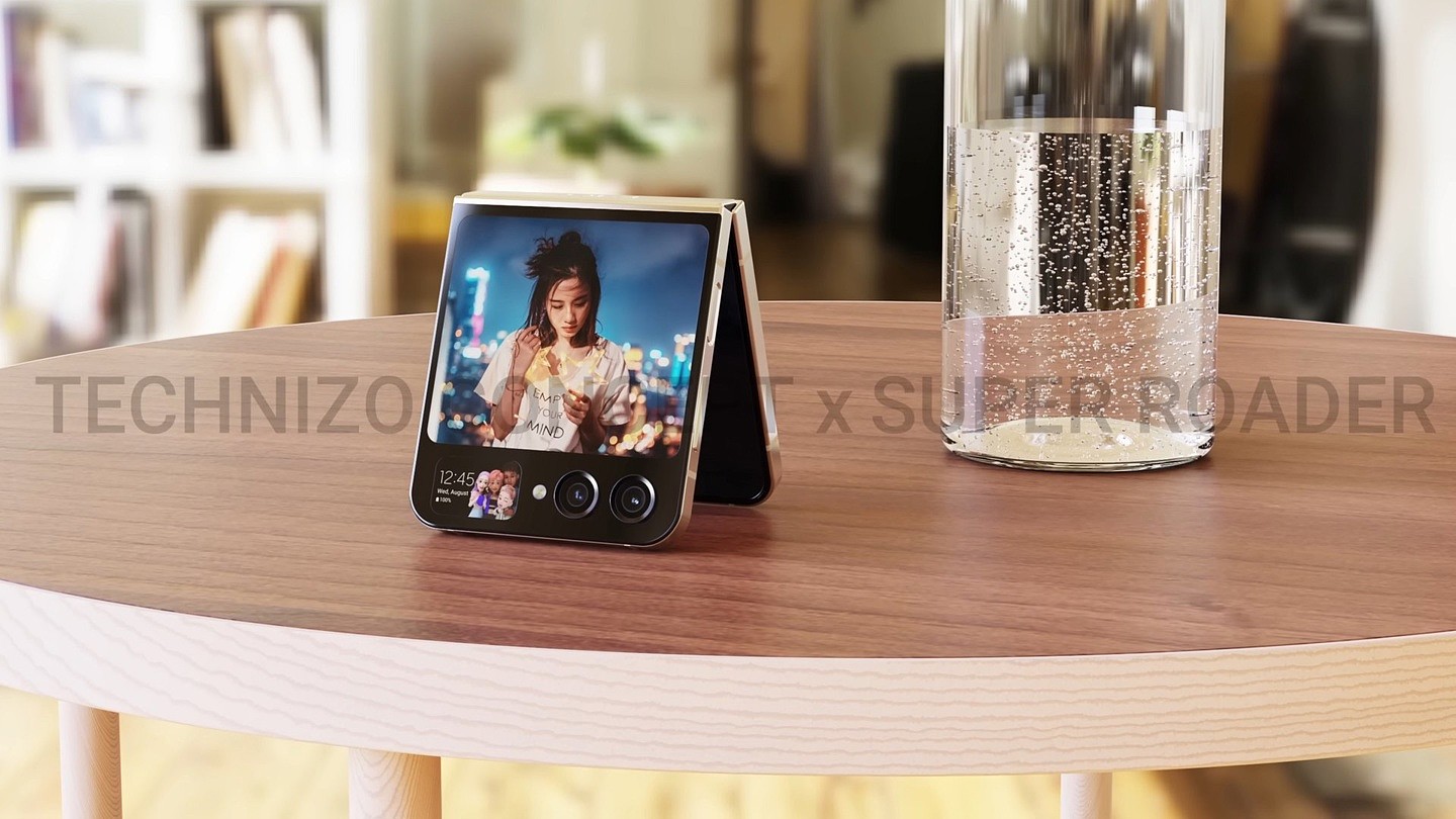 三星 Galaxy Z Flip 5 折叠屏手机渲染图曝光：搭载一大一小双副显示屏 - 4