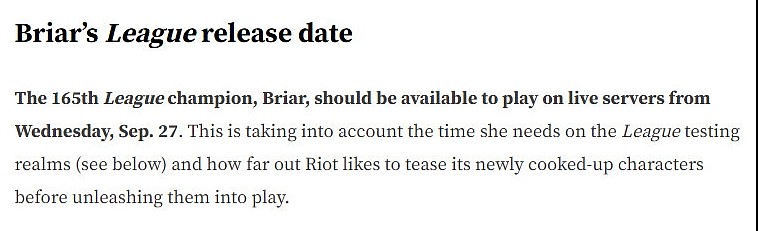 外媒推测新英雄Briar上线时间：将会在9月27日上线！ - 1