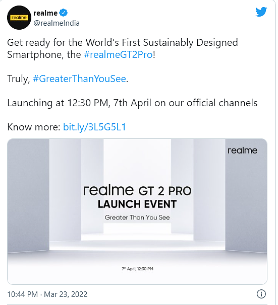 官方宣布 realme GT 2 Pro 将在 4 月 7 日登陆印度：搭载骁龙 8 Gen 1 芯片，65W 快充 - 2