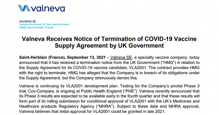 新冠疫苗合同遭英国政府解除 法国药企Valneva大跌30% - 1