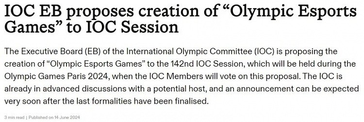 国际奥委会执行委员会向国奥会提议：创建奥林匹克电子竞技运动会 - 2