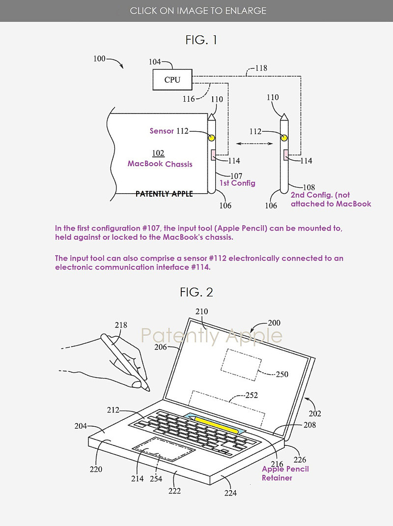 苹果新专利：未来 MacBook Pro 将搭载触摸屏，支持 Apple Pencil 手写笔 / 触控栏 - 1