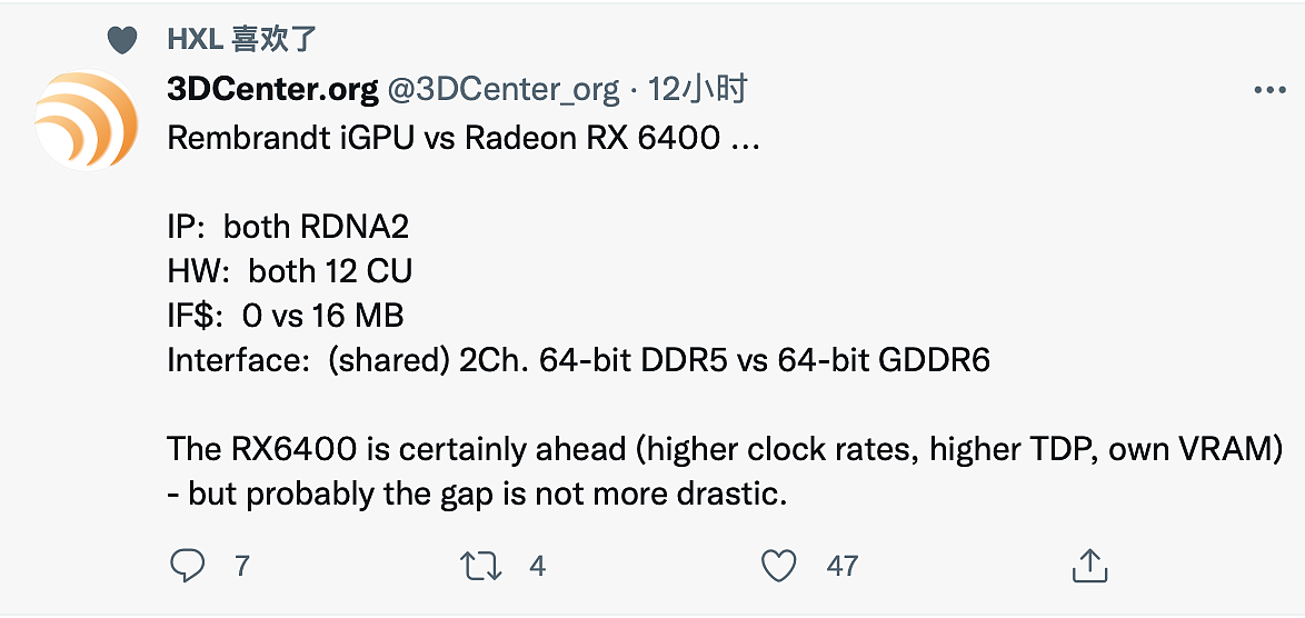 消息称 AMD 锐龙 6000 移动处理器配备 12 CU 核显，RX 6400 同规格 - 1