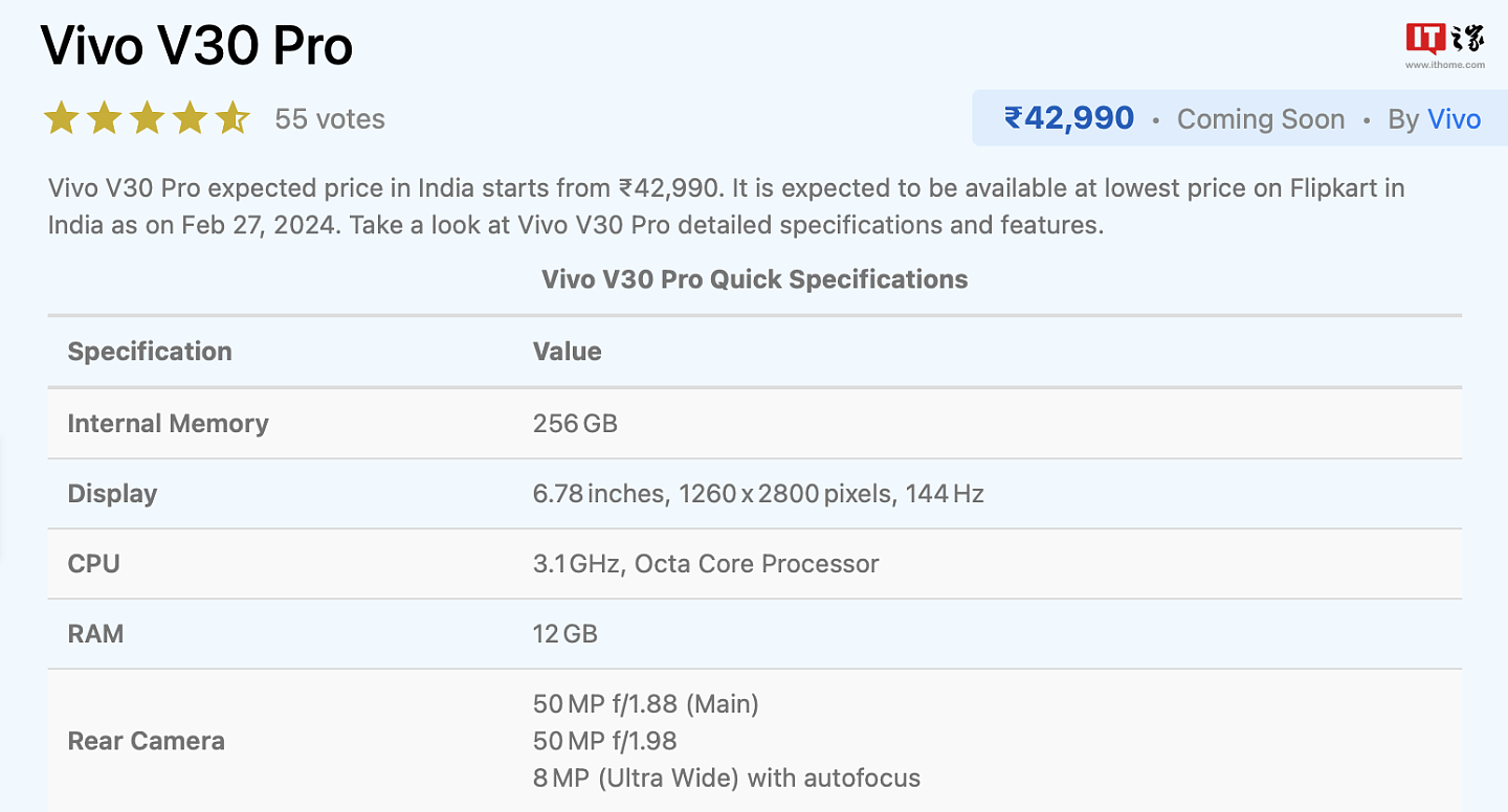 vivo V30 Pro 手机明日发布：天玑 8200、后置蔡司 50MP 三摄，有望售 42990 印度卢比 - 1
