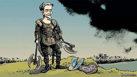 欧盟反垄断主管玛格丽特·维斯塔格的漫画形象。| 来源：经济学人