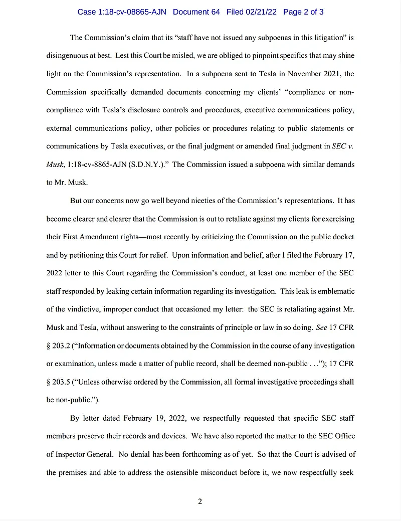 马斯克指责SEC：为报复他的公开批评而“泄漏”联邦调查信息 - 3