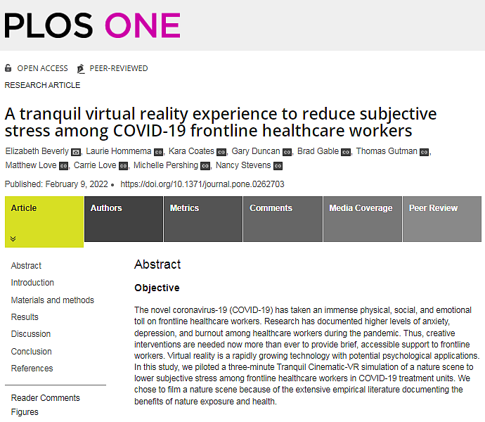 研究表明VR可舒缓一线医护工作者抗击COVID-19的巨大压力 - 1