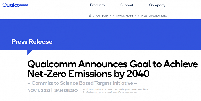 高通承诺2040年前实现温室气体净零排放 - 2