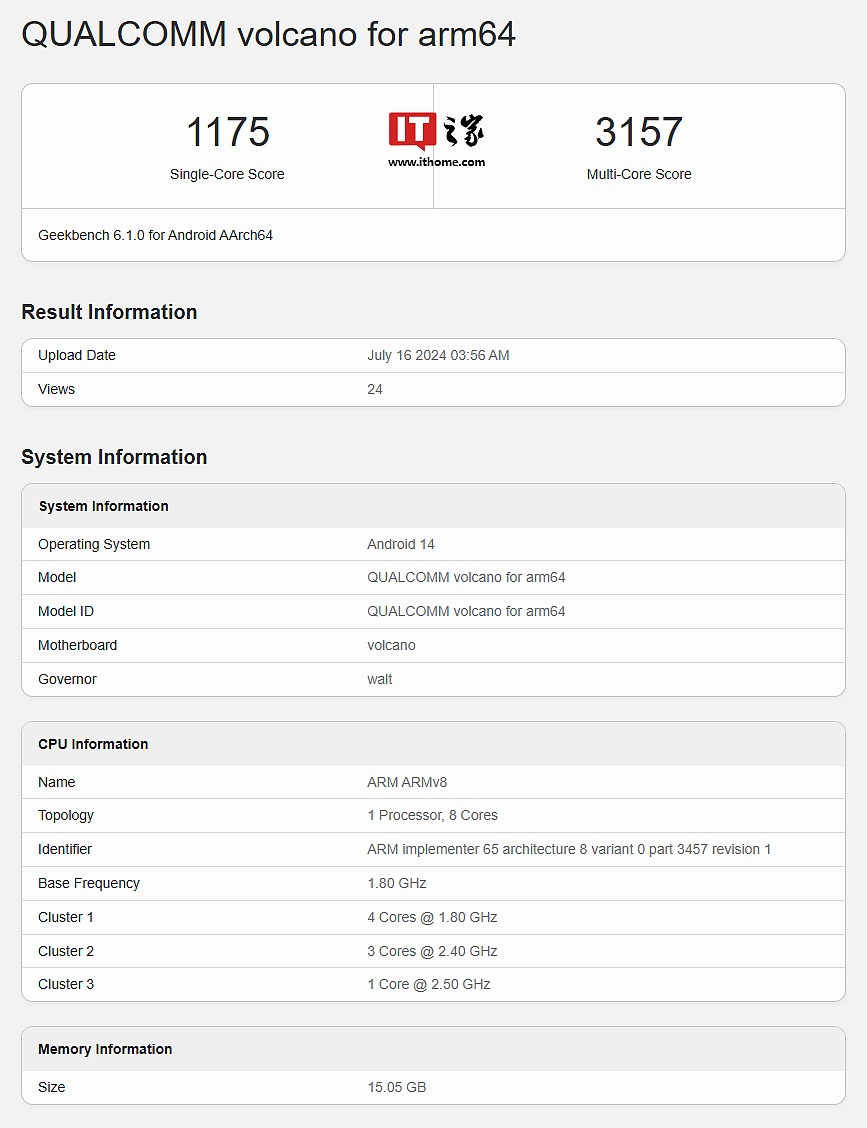 高通骁龙 7s Gen 3 处理器现身 Geekbench 数据库：2.5GHz A720 大核、小米 Redmi Note 14 Pro 系列手机有望首发 - 1