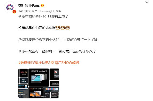 爆料称素皮版华为 MatePad 11 平板即将上市 - 1