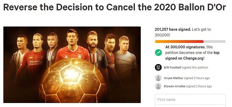 B/R请愿《法国足球》重颁2020年金球奖，已有20多万人签名 - 1