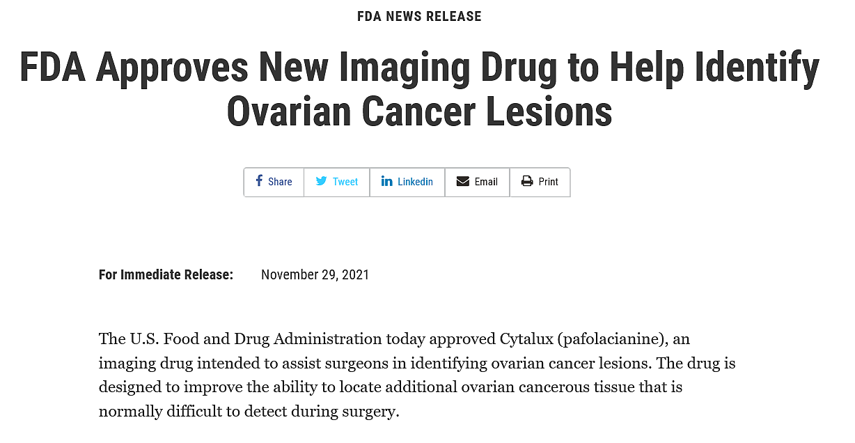 FDA批准新成像药物以帮助识别卵巢癌病灶 - 1