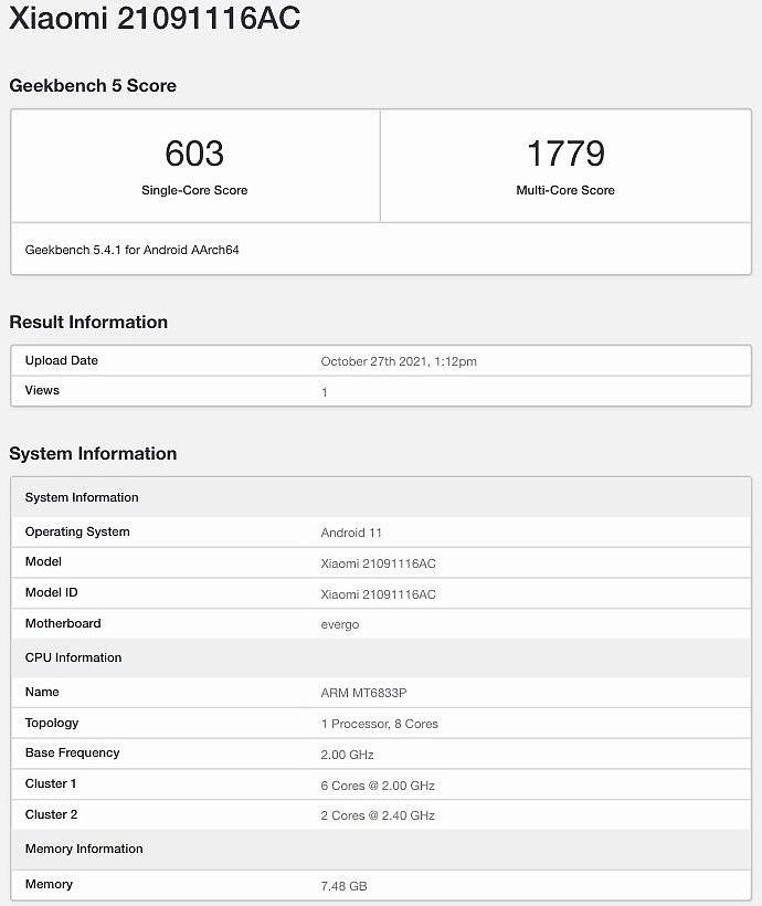 小米 POCO M4 Pro 5G 手机现身 Geekbench 跑分网站：搭载天玑 700，预装安卓 11 - 2