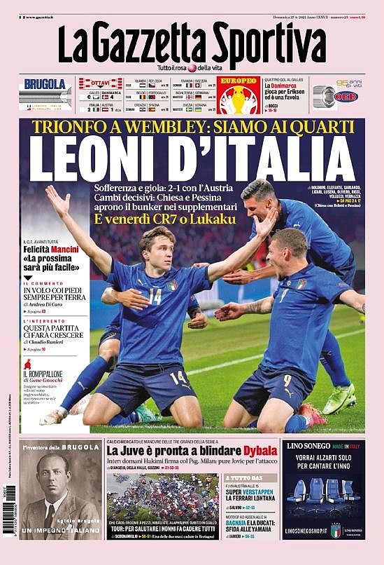 意甲今日头版：意大利顽强晋级 丹麦队像一个童话 - 1