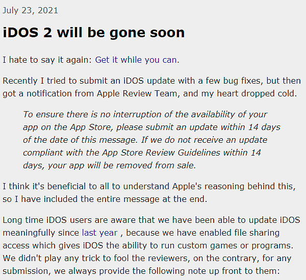 iDOS 2模拟器再次被苹果iOS应用商店下架 - 3