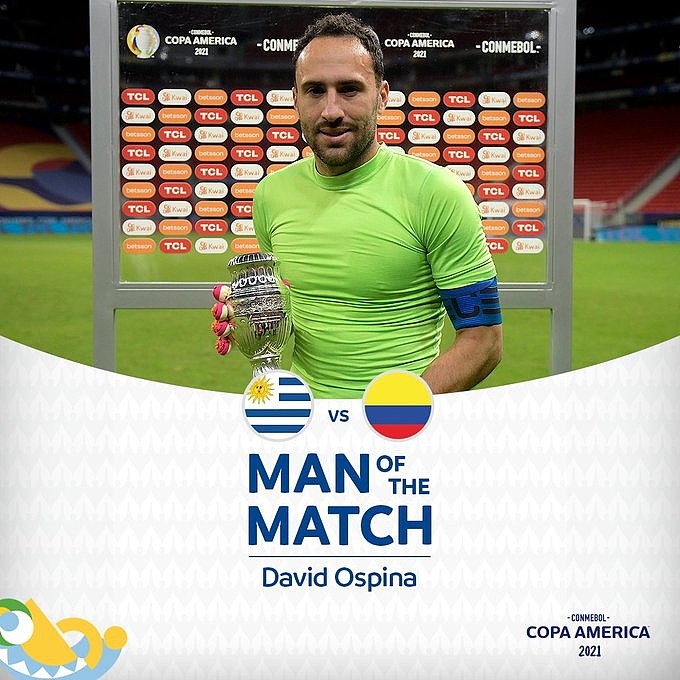 扑出两粒点球，奥斯皮纳当选哥伦比亚VS乌拉圭最佳球员 - 1