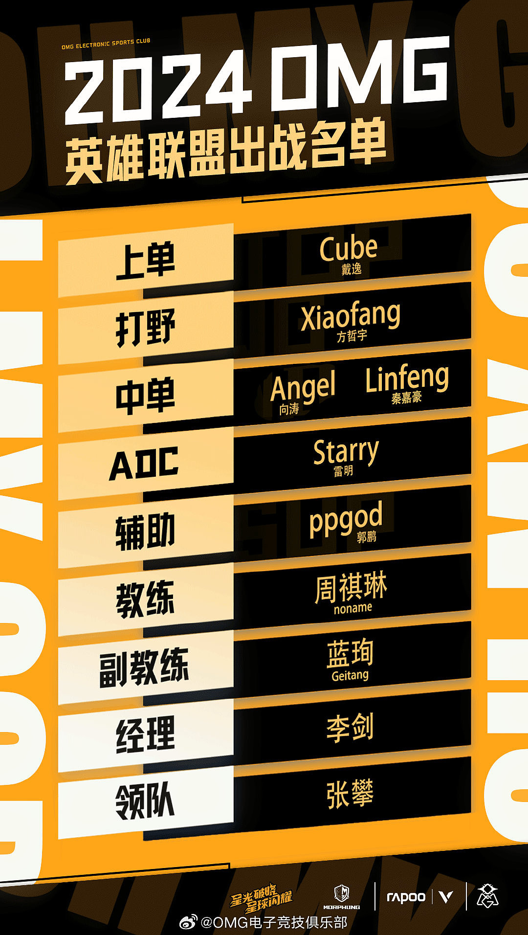 OMG官宣夏季赛大名单：双中单Angel、Linfeng轮换 下路Starry - 1