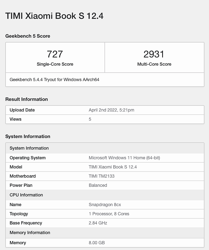 小米测试新款 Xiaomi Book S 12.4 笔记本，搭载骁龙 8cx/ 8cx Gen 2 - 2