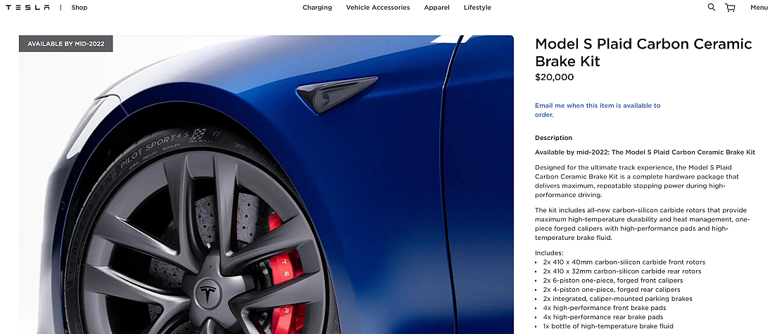 特斯拉发布Model S Plaid专属碳陶瓷刹车套件：售价2万美元 - 1