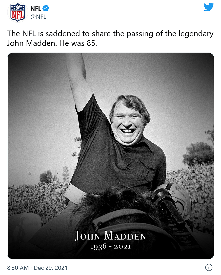传奇NFL教练及知名视频游戏同名者John Madden去世 享年85岁 - 1