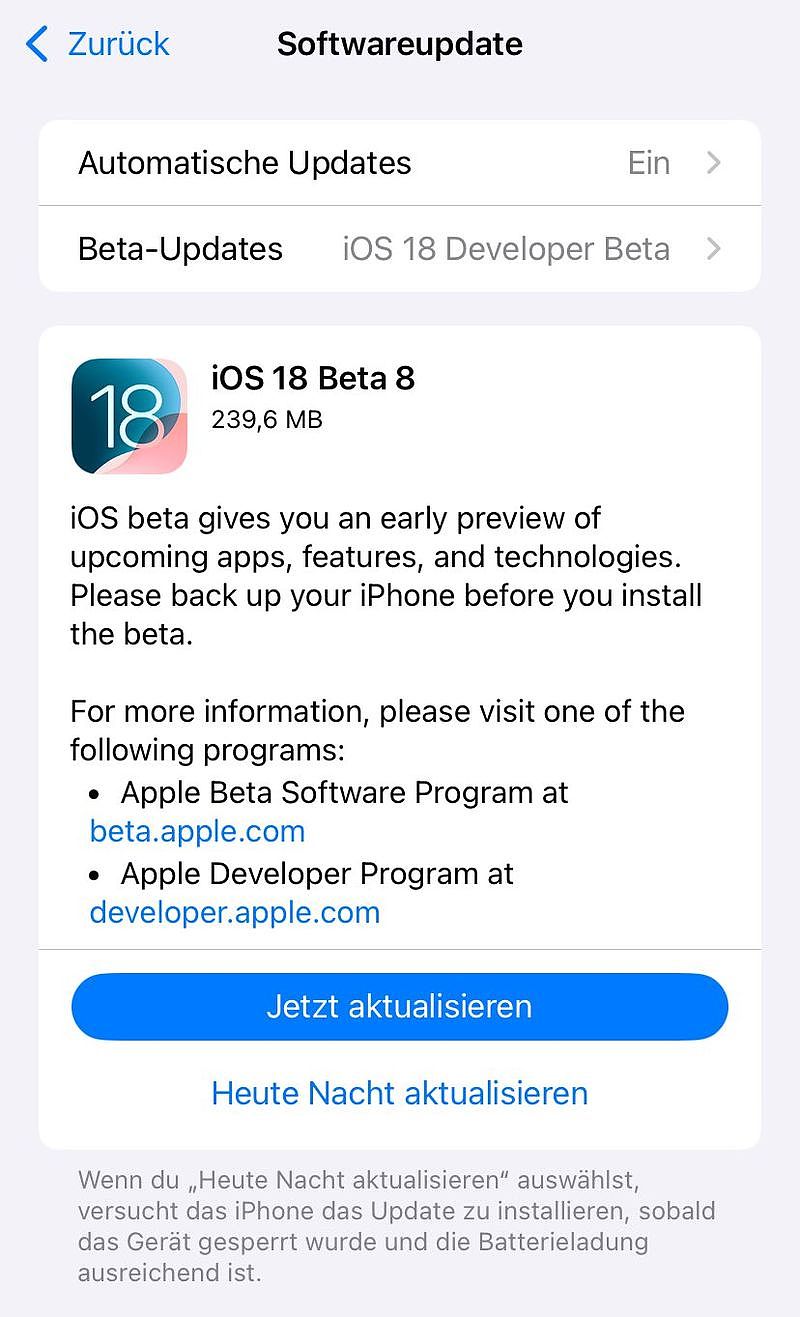 苹果 iOS / iPadOS 18 开发者预览版 Beta 8 发布 - 2