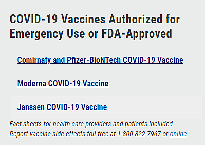 FDA批准的新冠疫苗。来源：FDA