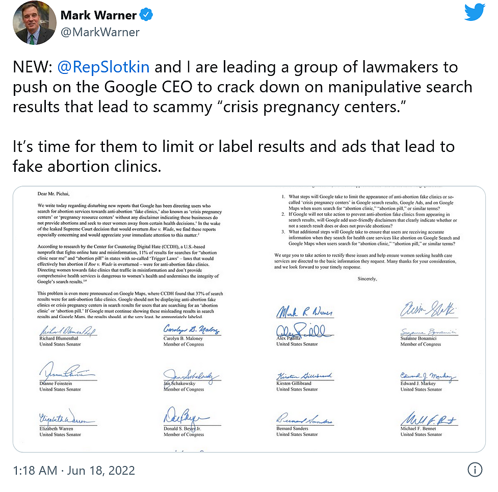 美立法者呼吁Google标注或限制“假”堕胎诊所的搜索结果 - 1