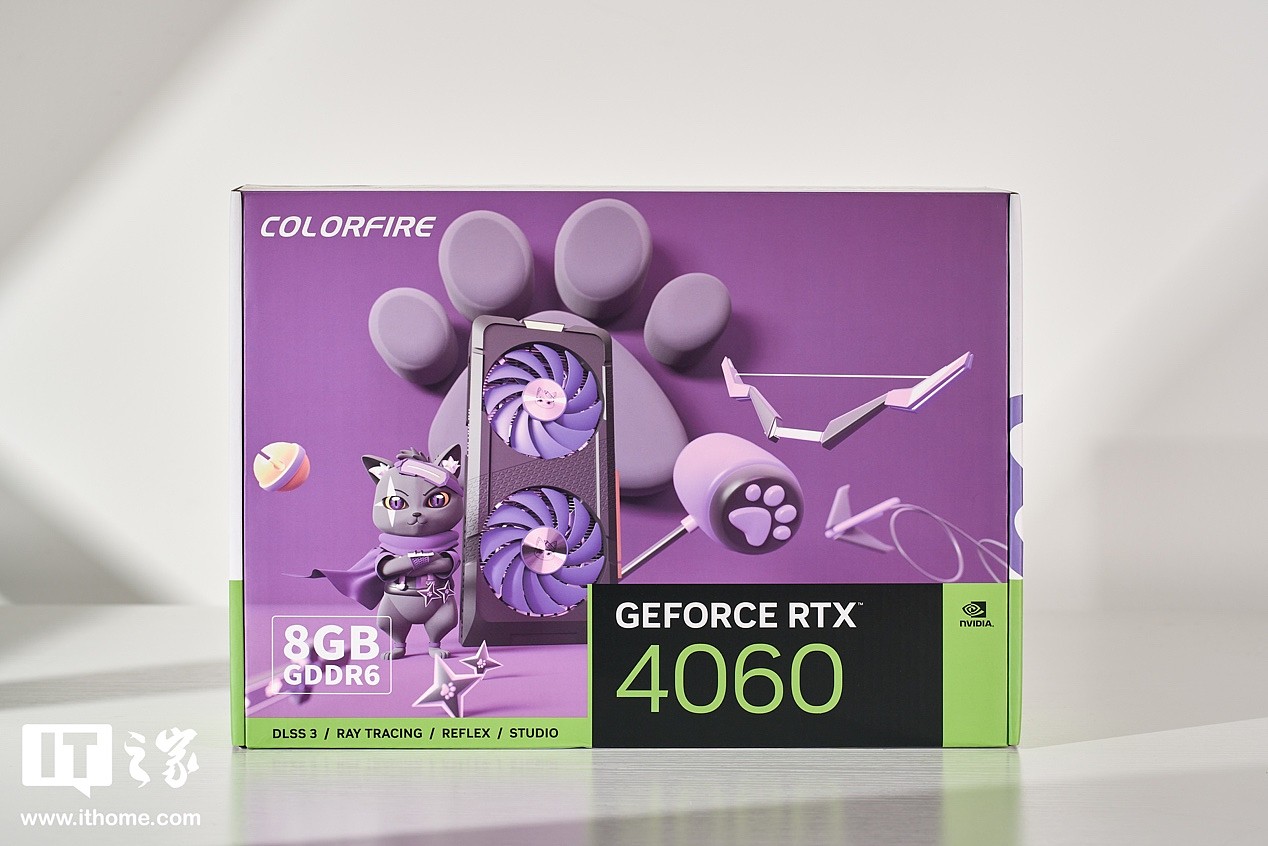 【IT之家开箱】COLORFIRE GeForce RTX 4060 暗影紫 8G开箱：飞镖小蓝猫，又帅又小巧 - 1