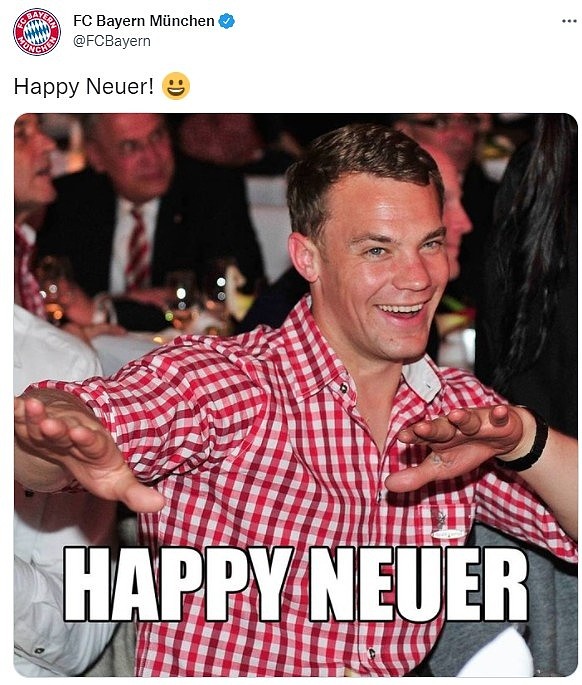 Happy new year(×) Happy Neuer(√ )拜仁官推送新年祝福? - 1
