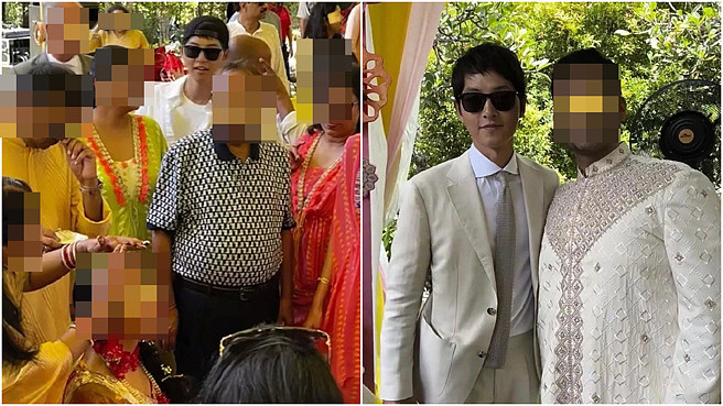 宋仲基參加女友表妹的婚禮被網友目擊。(圖／翻攝自微博)