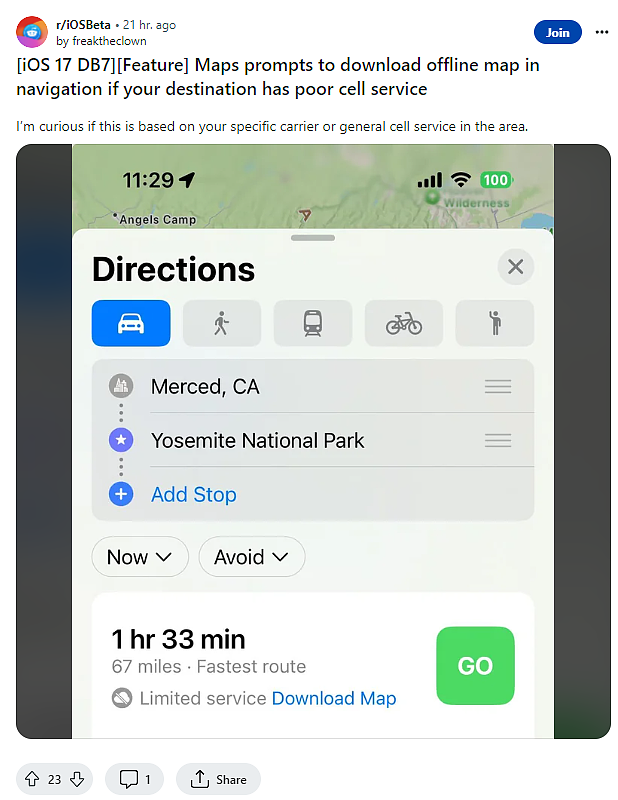 苹果 iOS 17 智能告警，提前建议用户在手机信号较差的地区下载离线地图 - 2