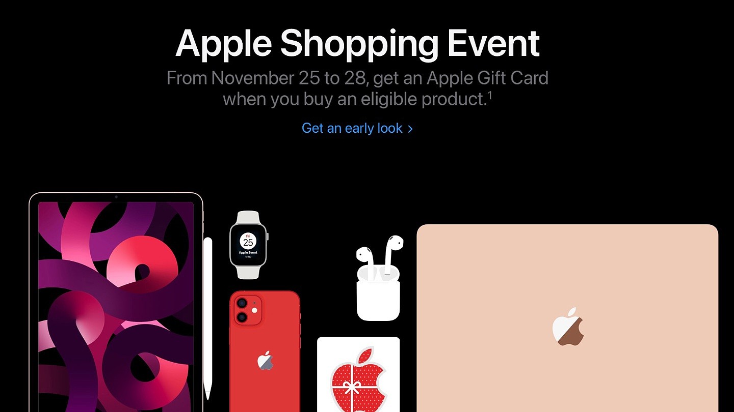 苹果“黑色星期五”购物活动 11 月 25 日开始：赠送 Apple 礼品卡，iPhone 14 / Pro 系列不参与 - 1
