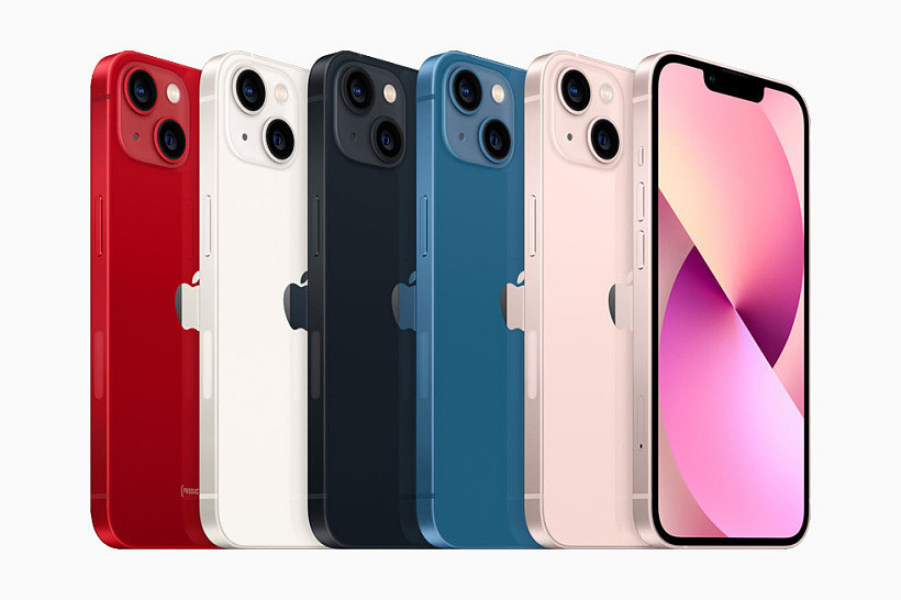 iPhone 13 系列有 (PRODUCT)RED、星光、午夜、蓝色和粉红色。
