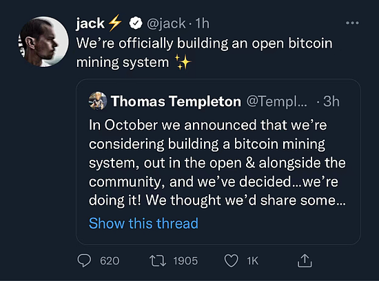 杰克·多西旗下支付公司Block宣布正在开发比特币矿机系统 - 1