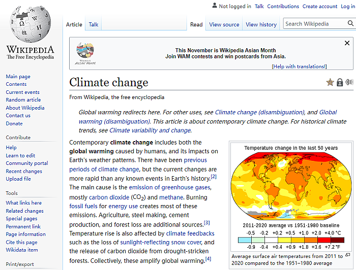 部分语种的维基百科页面 让访客对气候变化产生了怀疑 - 1