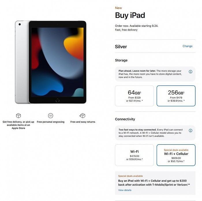 [图]苹果美国官网已接受iPad 9和iPad Mini 6预订 9月24日发货 - 2