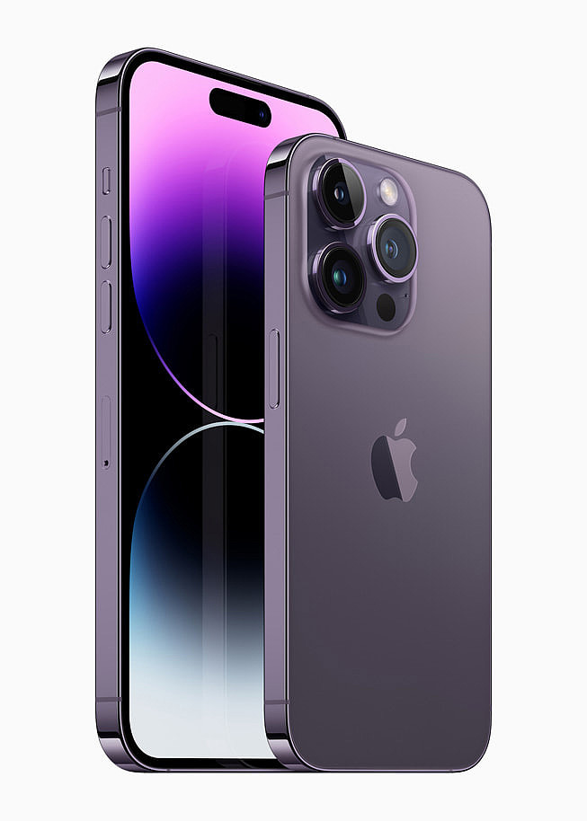 iPhone 14 Pro 和 iPhone 14 Pro Max，暗紫色。