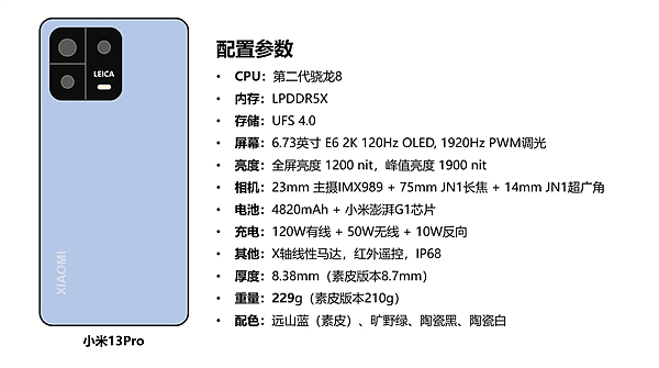 小米13 Pro详细配置曝光