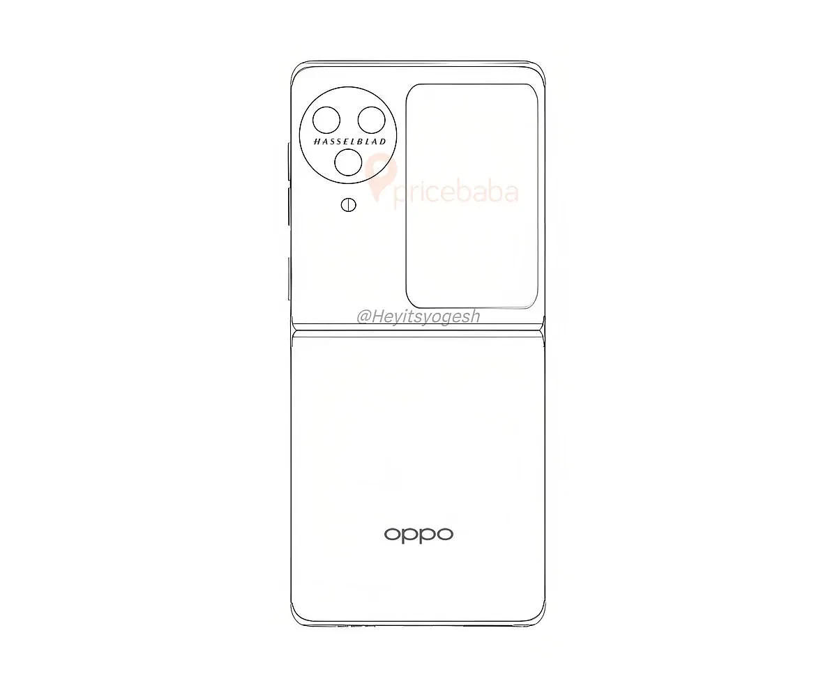 OPPO Find N3 Flip 竖折叠屏手机设计线稿曝光，配备哈苏三摄镜头 - 2