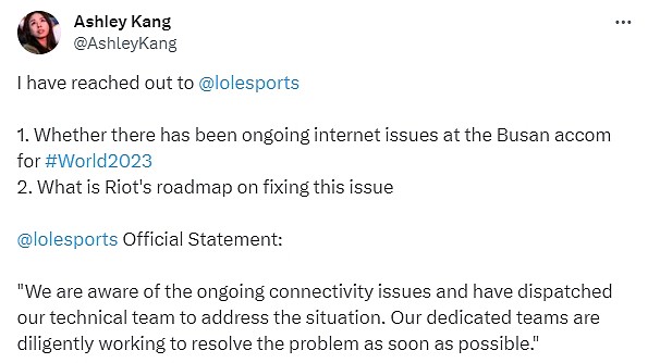韩媒记者：拳头已经派遣技术团队 正在努力解决釜山网络问题 - 1