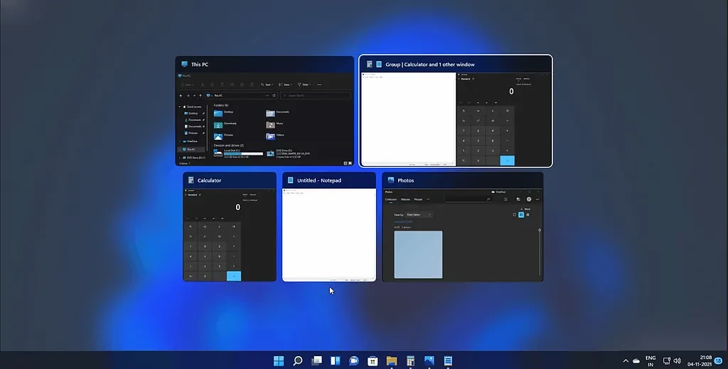 Windows 11中Alt+Tab页面改用窗口化 而非全屏 - 1
